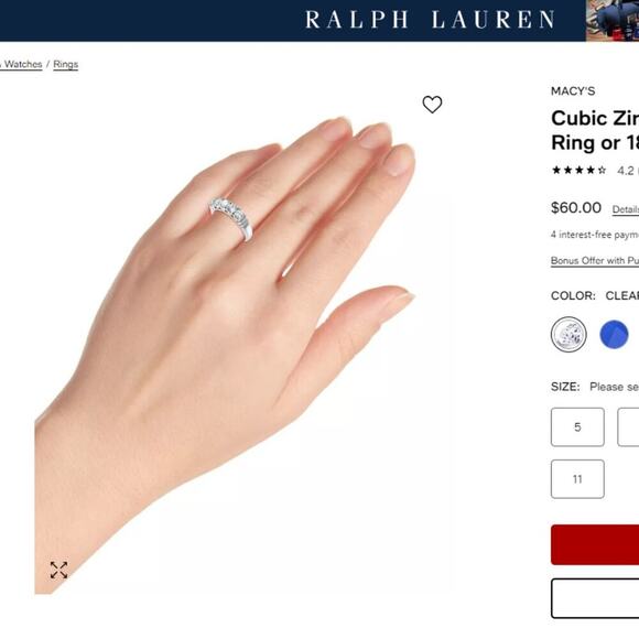 Macy's Cubic Zirconia Ring Size 5 Round Cut Multi Stone Wedding Band Engagement - Picture 2 of 7